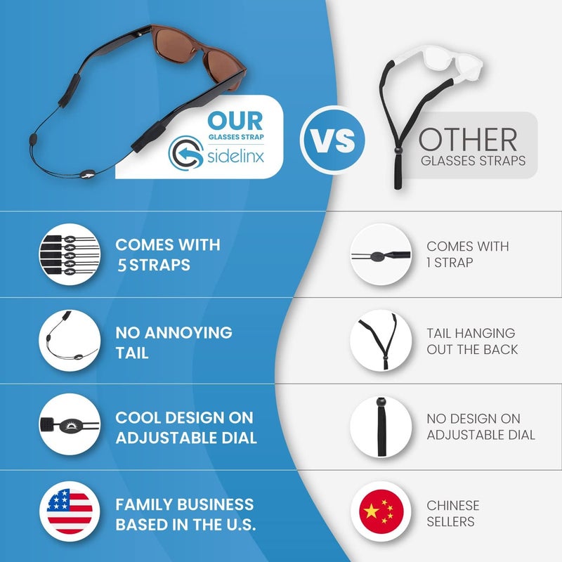 Sidelinx Adjustable Eyeglass Strap (Fish Style) - No Tail Sunglass Strap - Eyewear String Holder - With Bonus Glasses Cleaning Cloth - Image 3
